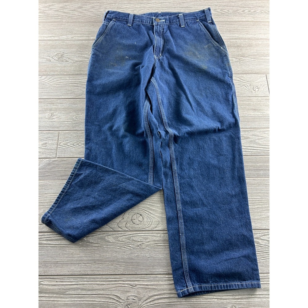 Carhartt Work Jeans Size 34x30 Dark Blue Jeans 382-83 Dungaree Fit Carpenter